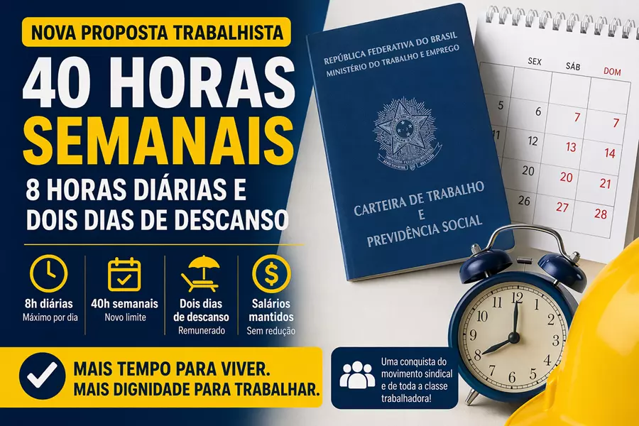 Nova proposta trabalhista prevê jornada de 40 horas semanais e dois dias de descanso